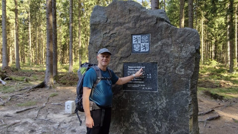 Nejsevernější bod ČR a autor reportáží Václav Müller | foto: Václav Müller, Český rozhlas Nejsevernější bod ČR a autor reportáží Václav Müller