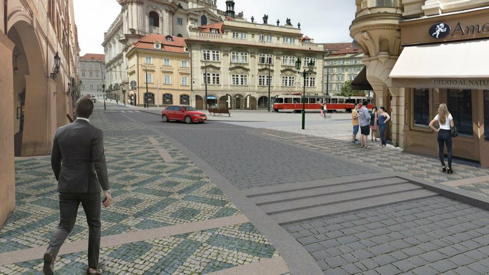 Vizualizace nové podoby Malostranského náměstí, pohled od Mostecké ulice