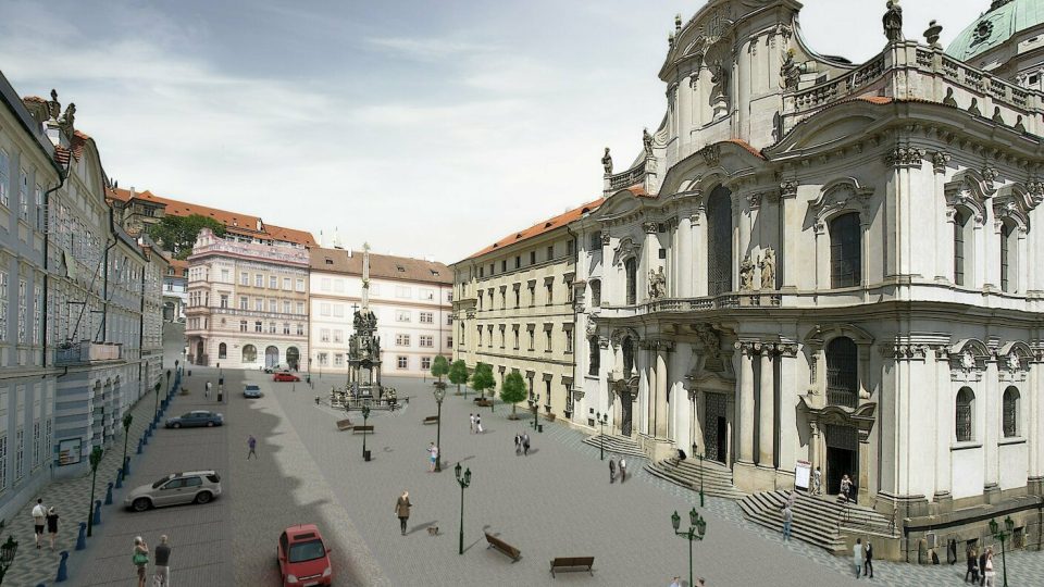 Vizualizace nové podoby Malostranského náměstí, dojde ke změně parkování